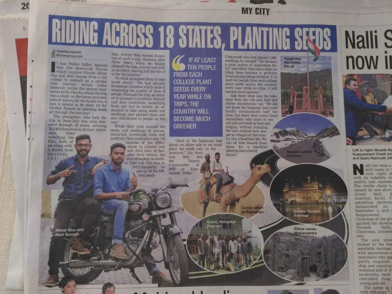 Times of India &ldquo;MY CITY&rdquo; feature: Riding across 18 states, planting seeds